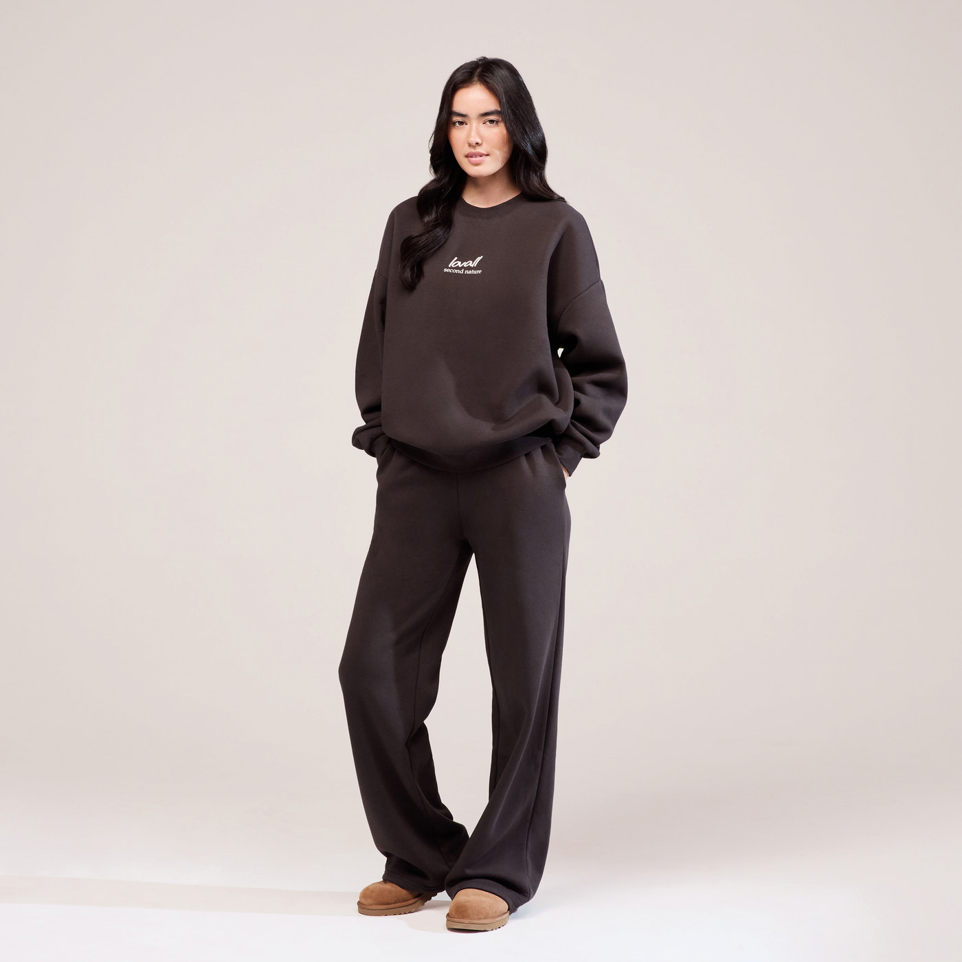 Organic Wide Leg Jogger - Black Coffee