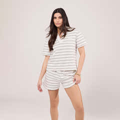 Collared Top Set - Stone Stripe