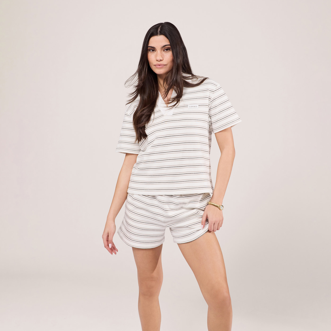 Collared Top Set - Stone Stripe