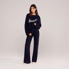 Alpaca Knit Script Oversized Jumper - Navy