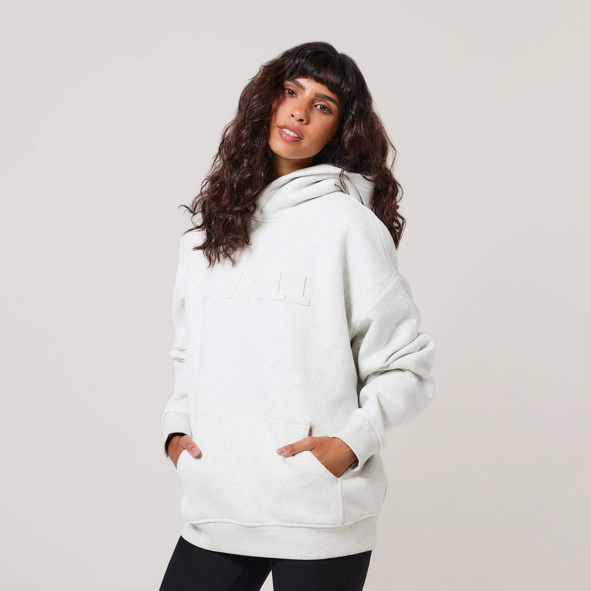 Heavyweight Embossed Oversized Hoodie - Light Grey Marl