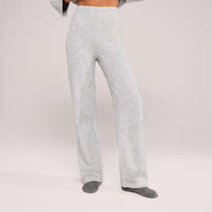 Wide Leg Knit Trousers - Light Grey