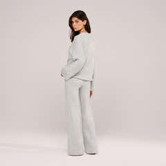 Wide Leg Knit Trousers - Light Grey