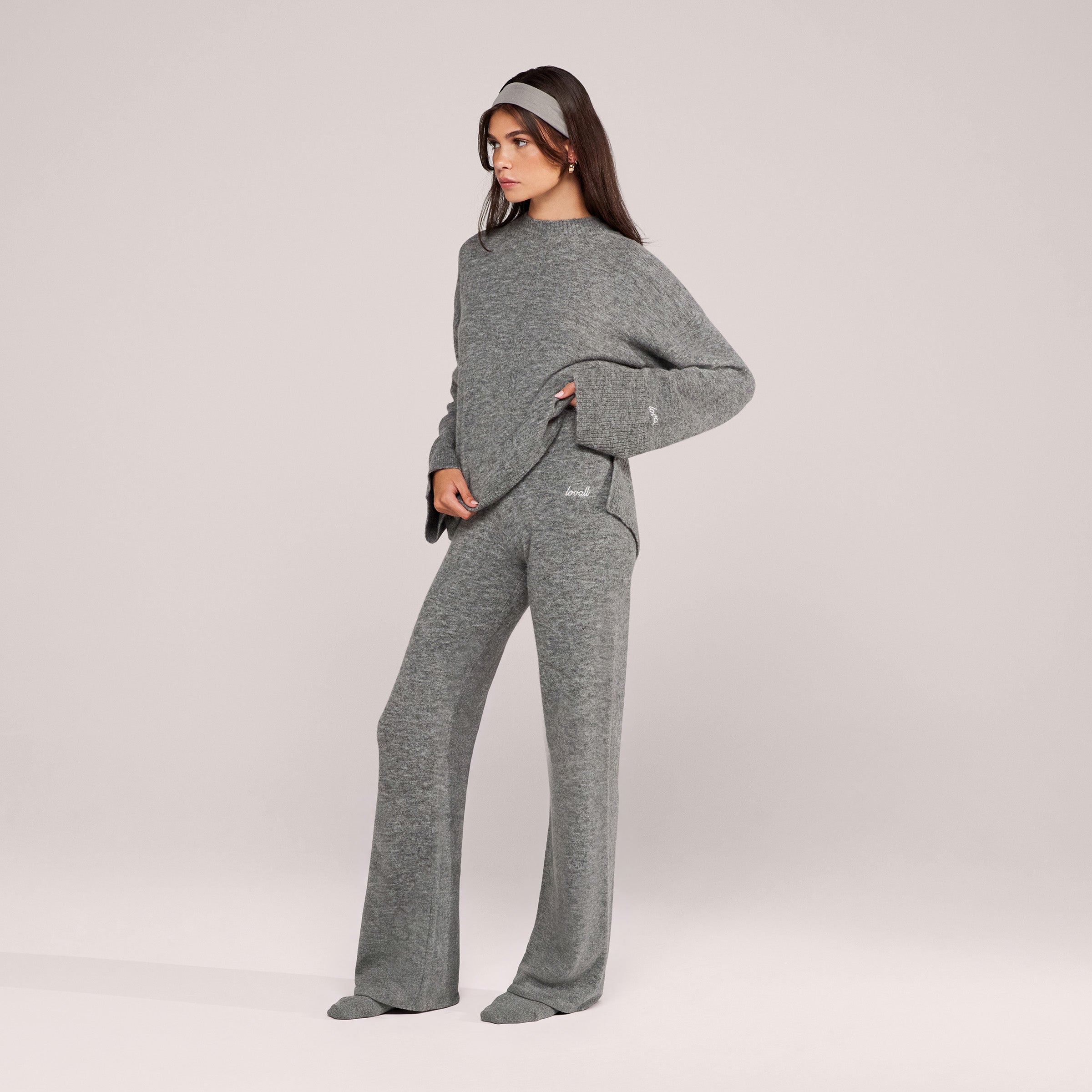 Alpaca Knit Wide Leg Trousers - Grey