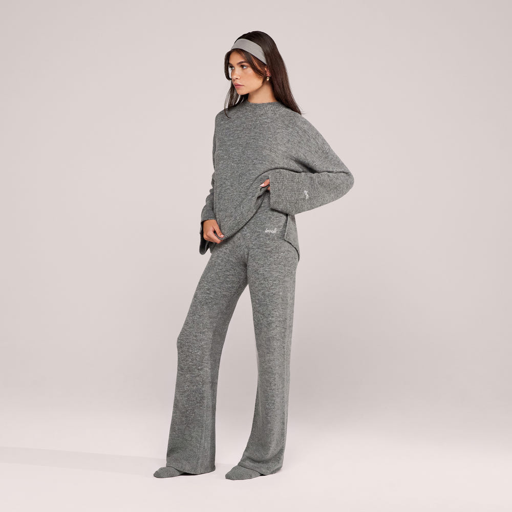 Alpaca Knit Wide Leg Trousers - Grey