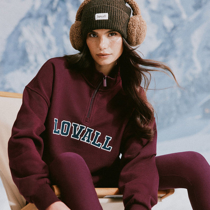 Loopback Varsity 1/4 Zip Sweatshirt - Burgundy