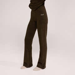 Alpaca Knit Wide Leg Trousers - Deep Olive