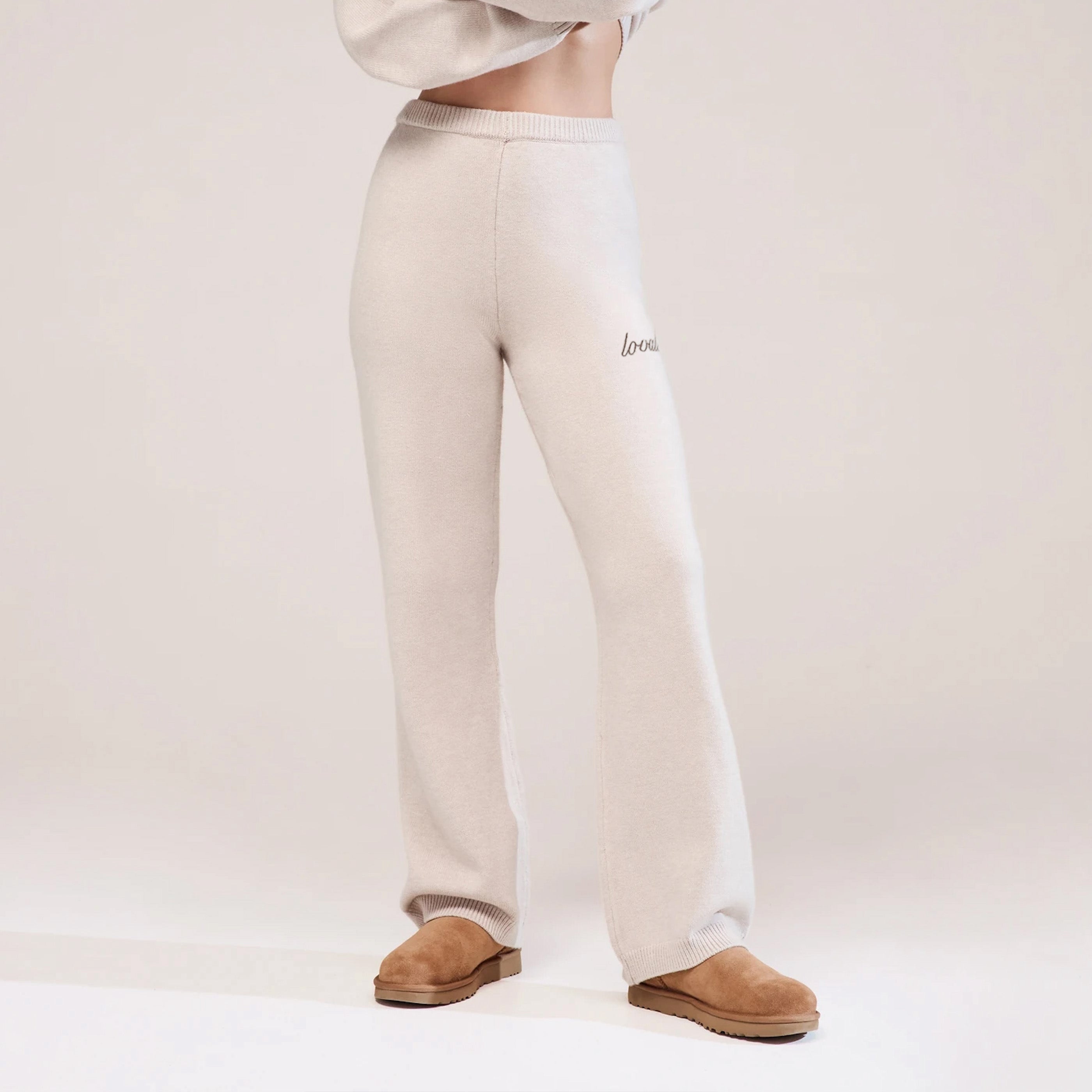Soft Knit Wide Leg Trousers - Beige
