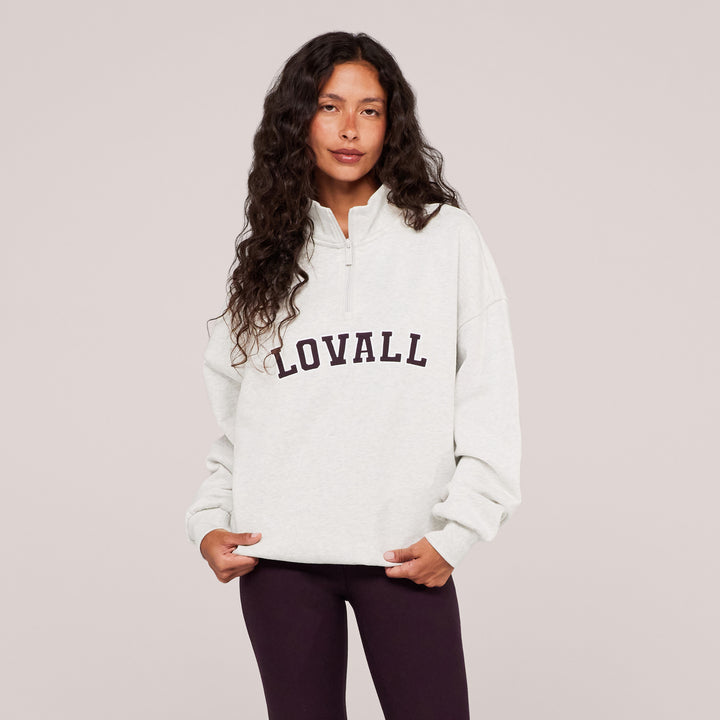 Loopback Varsity 1/4 Zip Sweatshirt - Light Grey Marl