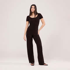 Lightweight Wide Leg Trousers - Black Coffee