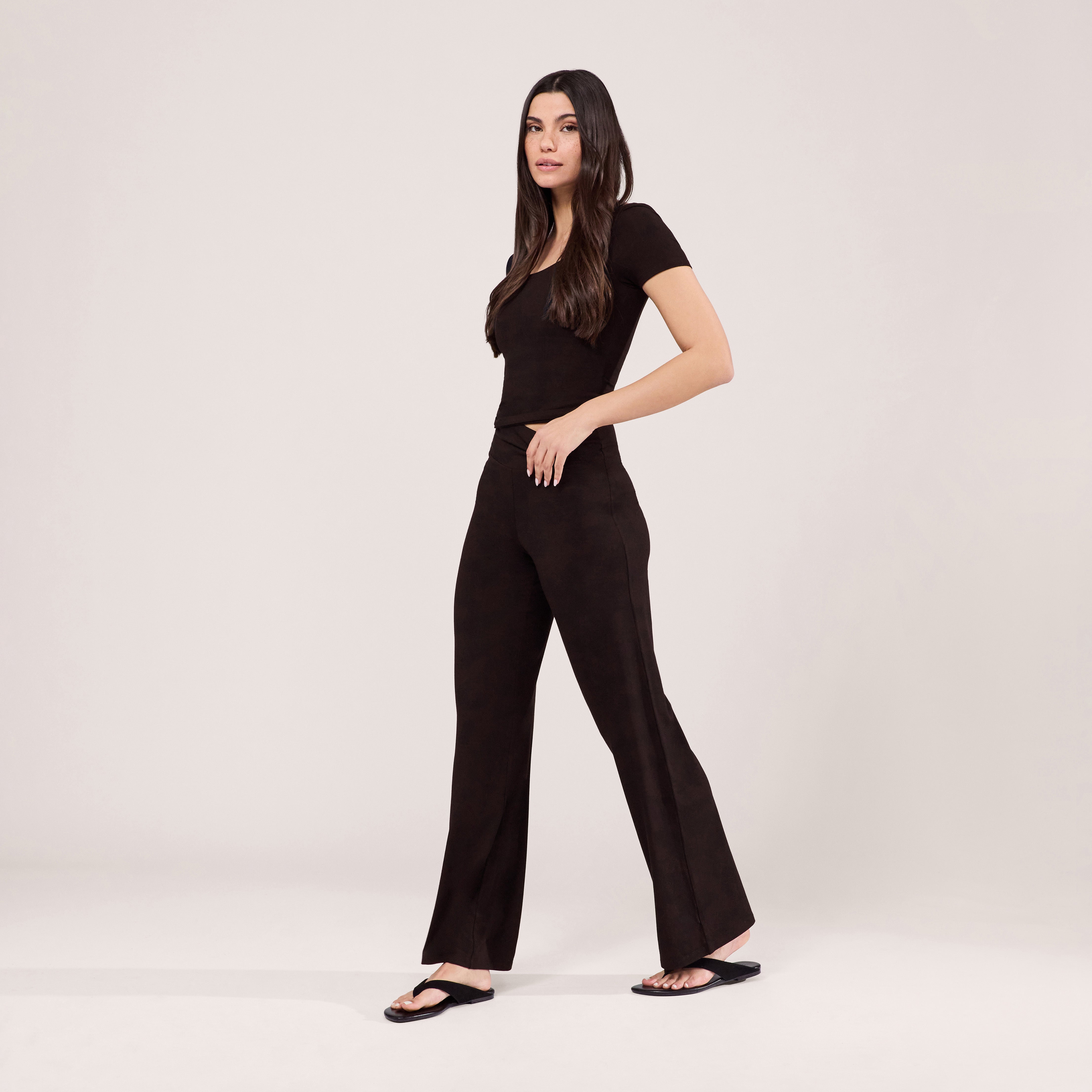 Lightweight Wide Leg Trousers - Black Coffee