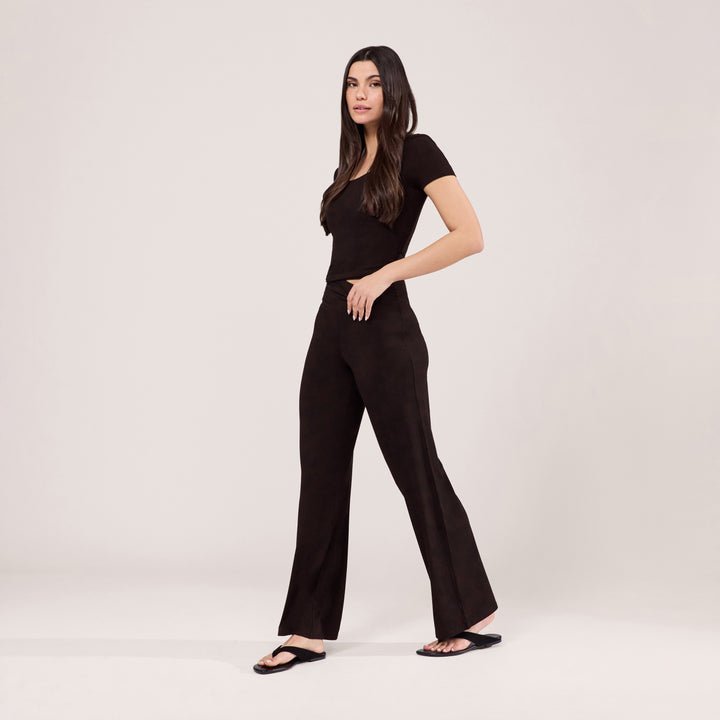 Lightweight Wide Leg Trousers - Black Coffee