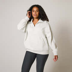 Organic Oversized 1/4 Zip Sweatshirt - Light Grey Marl
