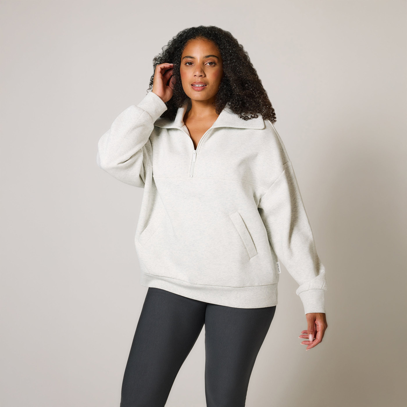 Organic Oversized 1/4 Zip Sweatshirt - Light Grey Marl