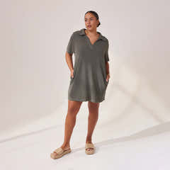 Lightweight Collared Knit Dress - Slate Green