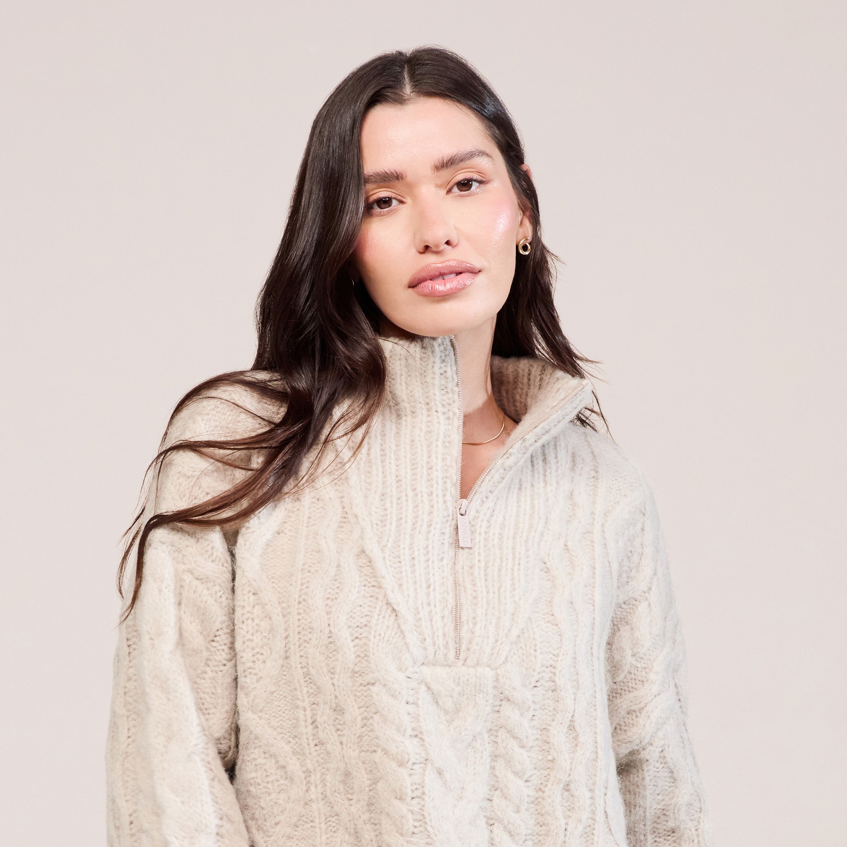 Cable Knit 1/4 Zip Jumper - Beige