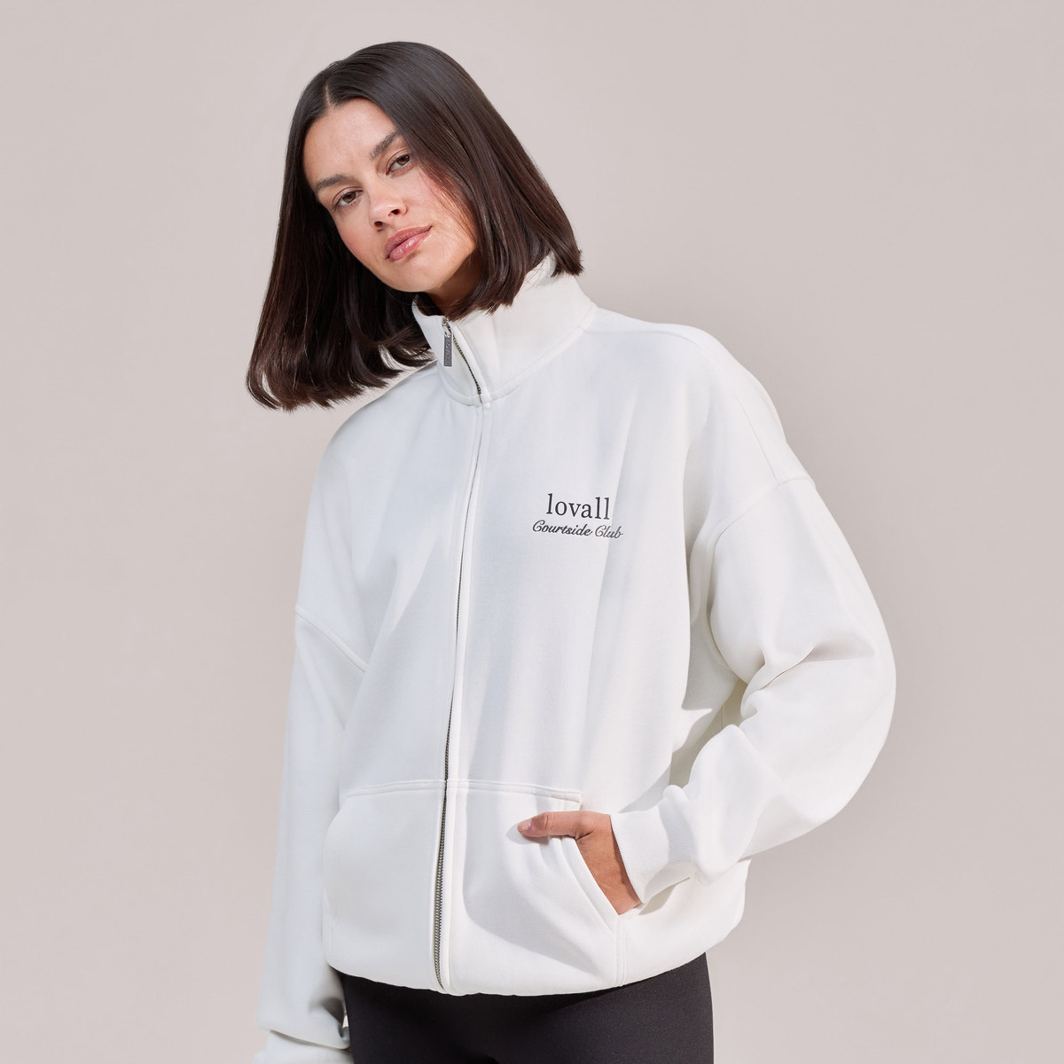 Organic Funnel Neck Zip Through - Off White