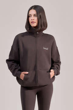 Organic Funnel Neck Zip Through - Black Coffee