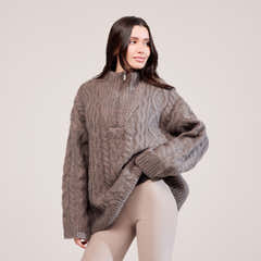 Cable Knit 1/4 Zip Jumper - Mocha