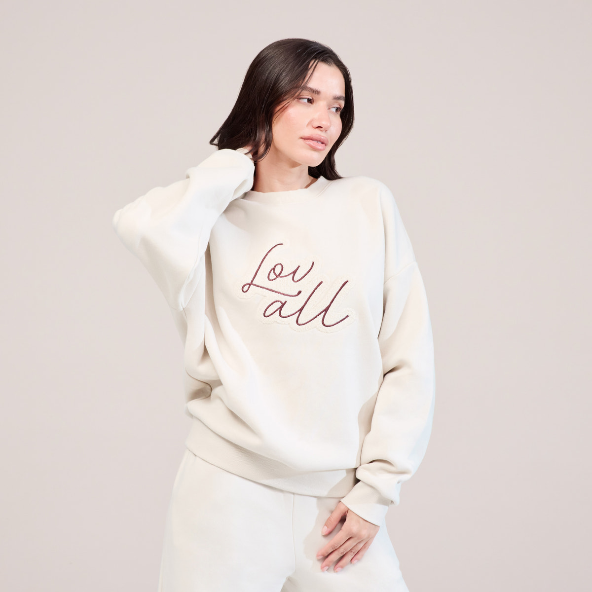 Organic Oversized Sweatshirt Lovall Script - Ecru