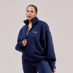 Organic Funnel Neck Zip Through - Navy