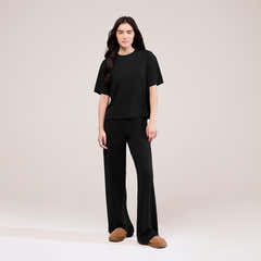 Soft Touch Wide Leg Lounge Set - Black