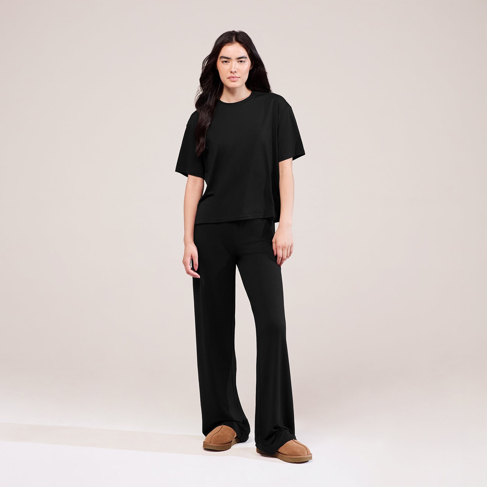 Soft Touch Wide Leg Lounge Set - Black