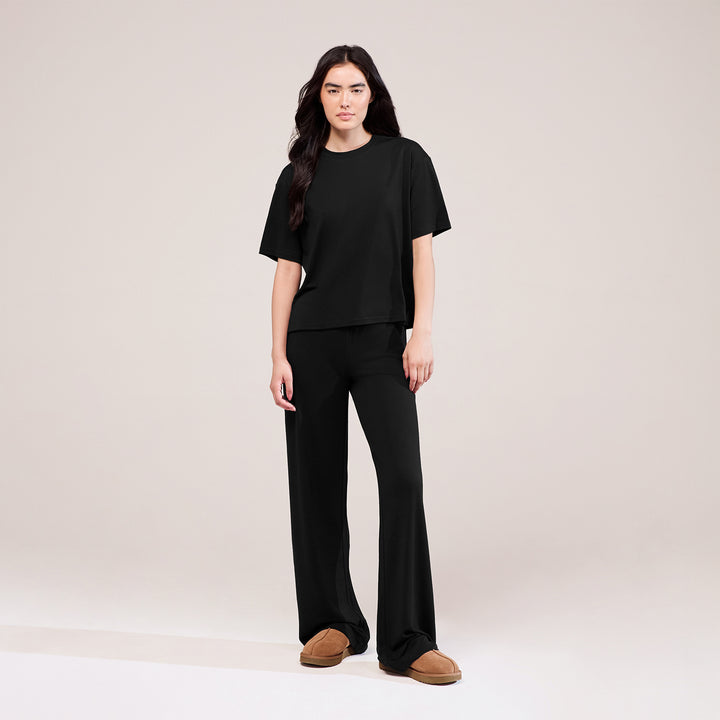Soft Touch Wide Leg Lounge Set - Black