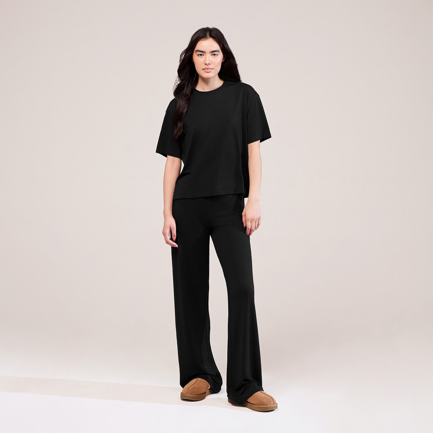 Soft Touch Wide Leg Lounge Set - Black