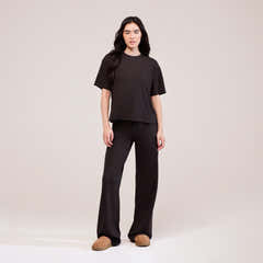 Soft Touch Wide Leg Lounge Set - Black Coffee