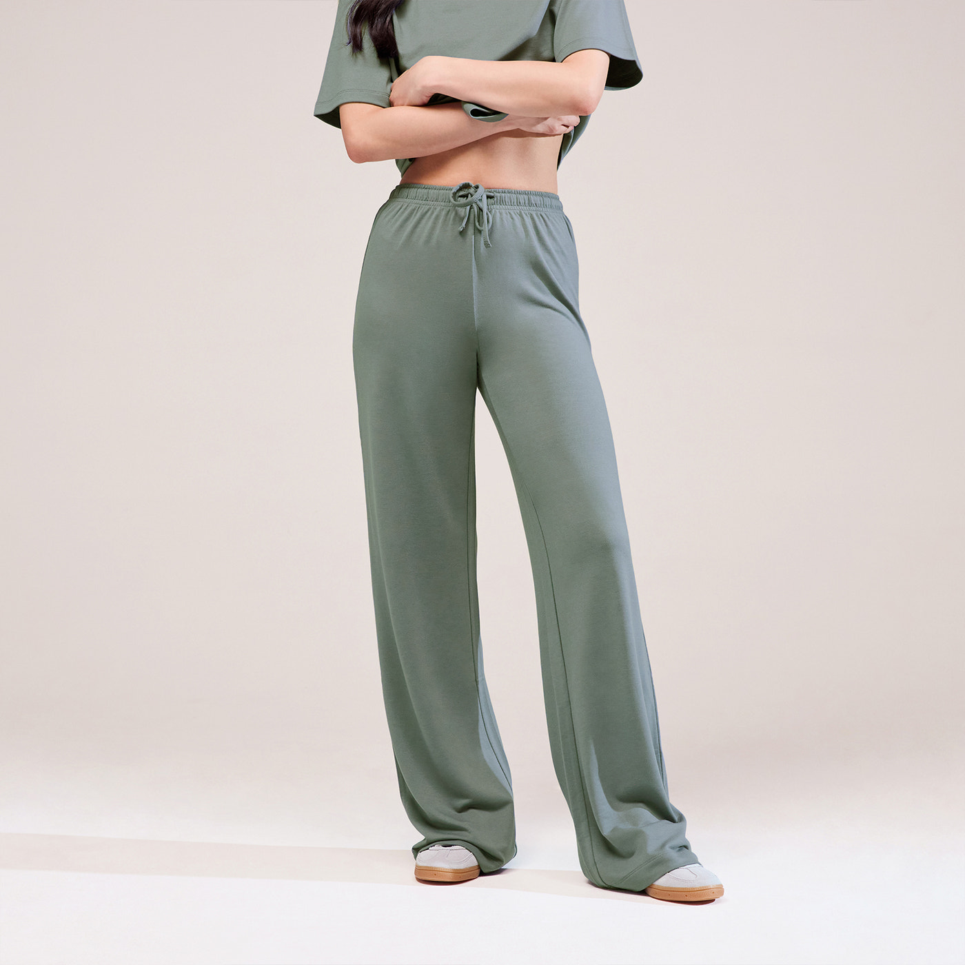 Soft Touch Wide Leg Lounge Set - Sage Green