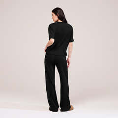 Soft Touch Wide Leg Lounge Set - Black