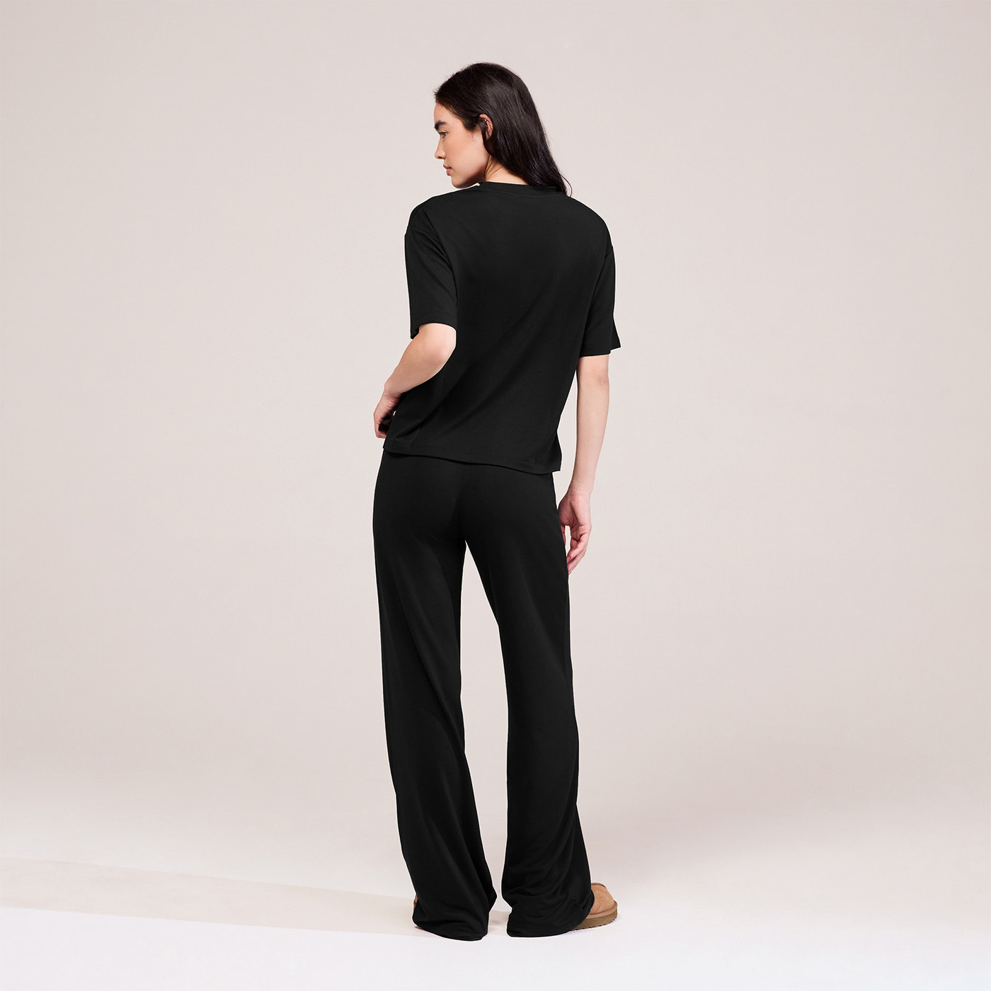 Soft Touch Wide Leg Lounge Set - Black