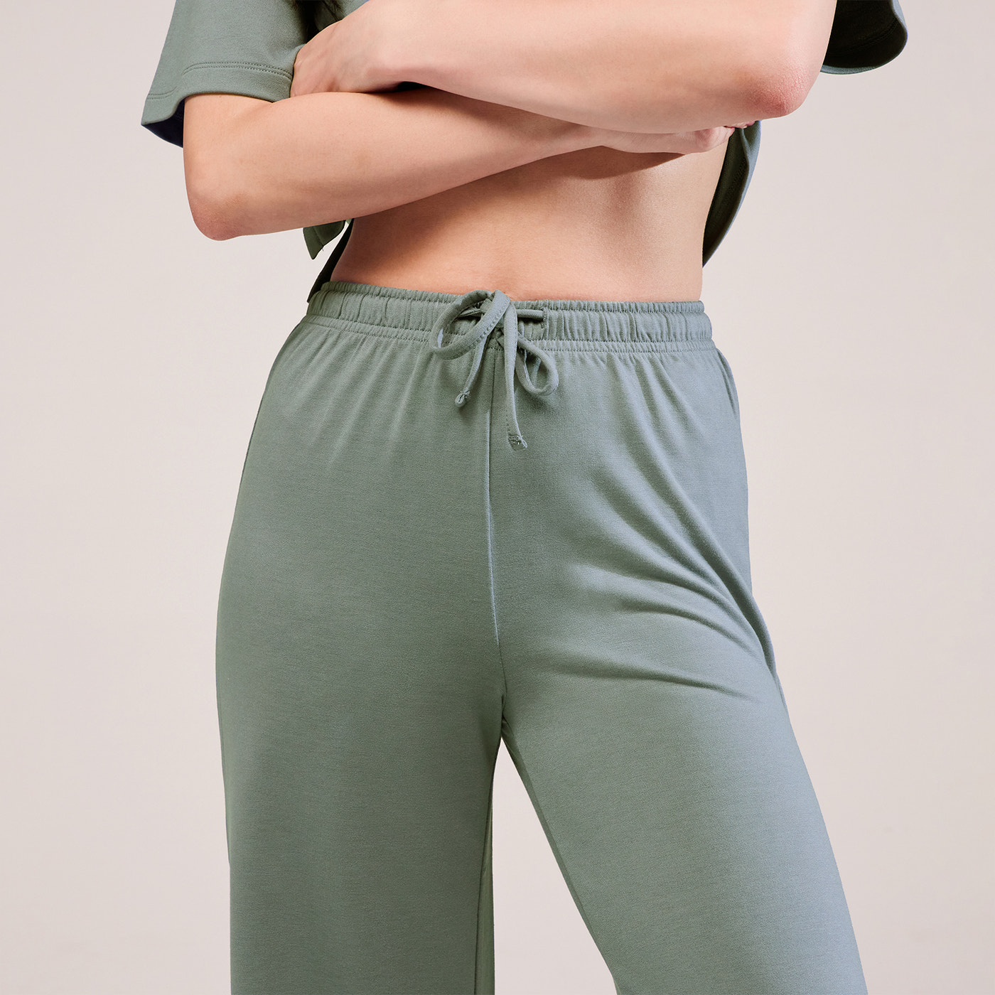 Soft Touch Wide Leg Lounge Set - Sage Green