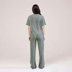 Soft Touch Wide Leg Lounge Set - Sage Green