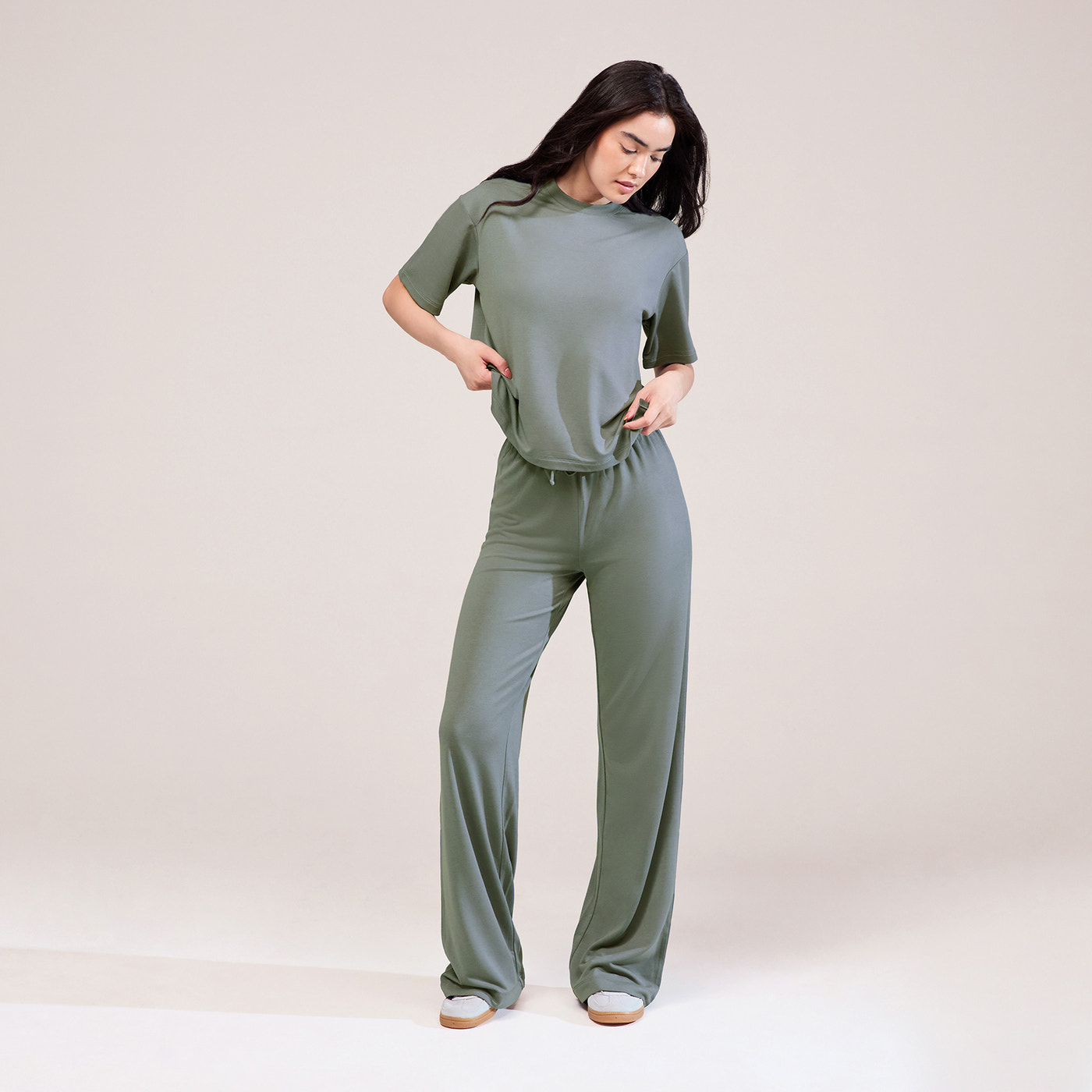 Soft Touch Wide Leg Lounge Set - Sage Green