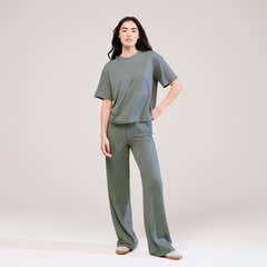 Soft Touch Wide Leg Lounge Set - Sage Green