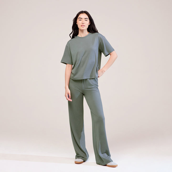 Soft Touch Wide Leg Lounge Set - Sage Green