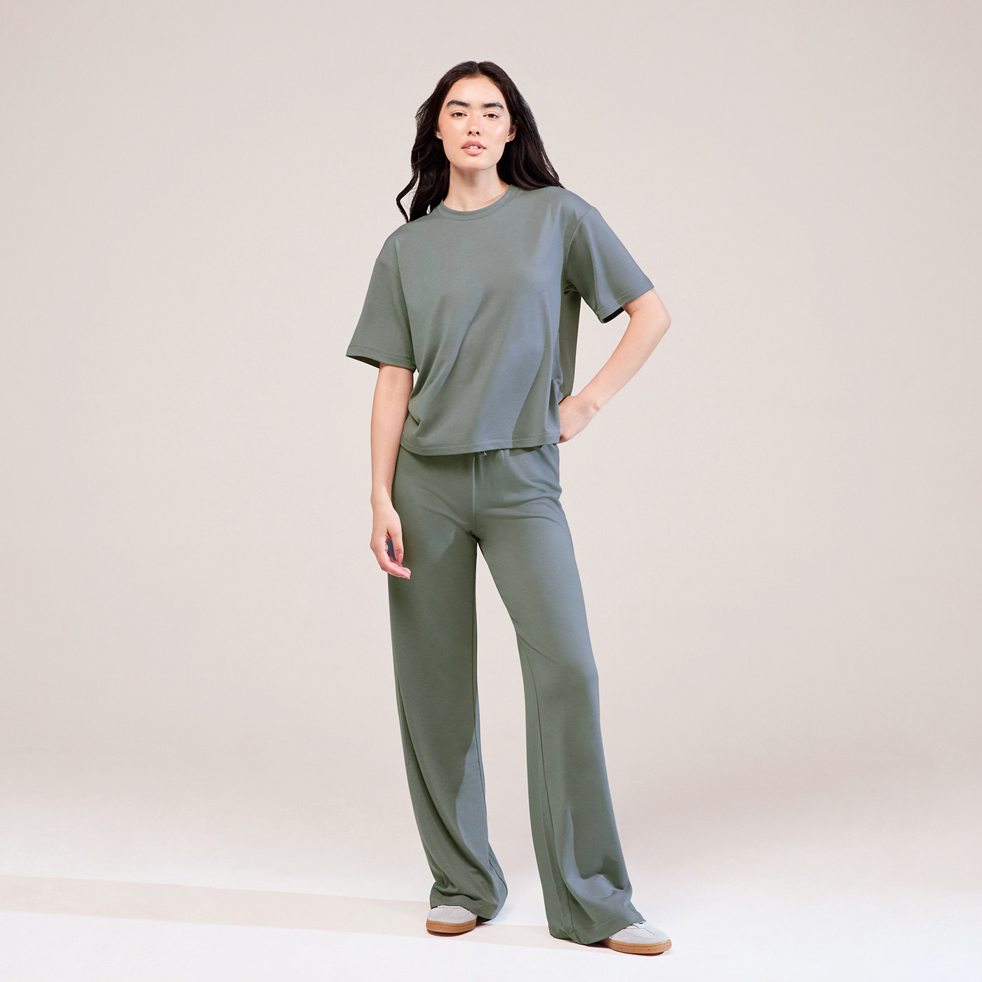 Soft Touch Wide Leg Lounge Set - Sage Green