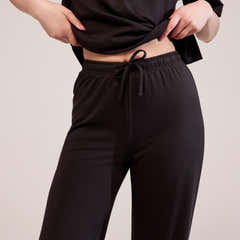 Soft Touch Wide Leg Lounge Set - Black Coffee
