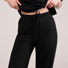 Soft Touch Wide Leg Lounge Set - Black