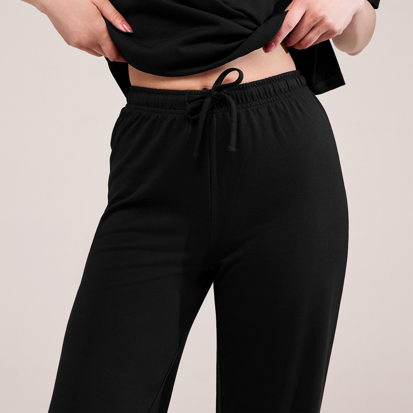 Soft Touch Wide Leg Lounge Set - Black