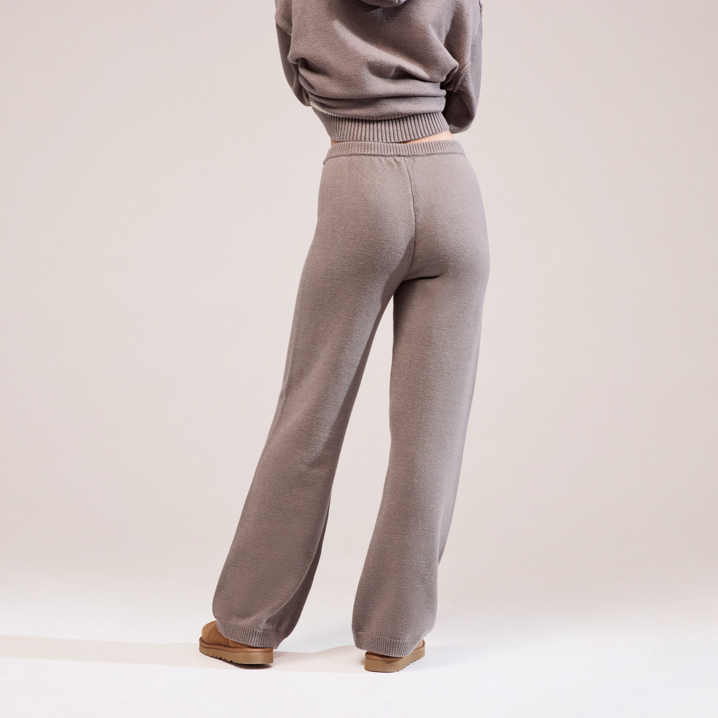 Soft Knit Wide Leg Trousers - Mocha