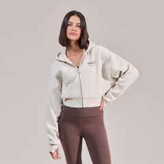 Organic Crop Zip Hoodie - Ecru