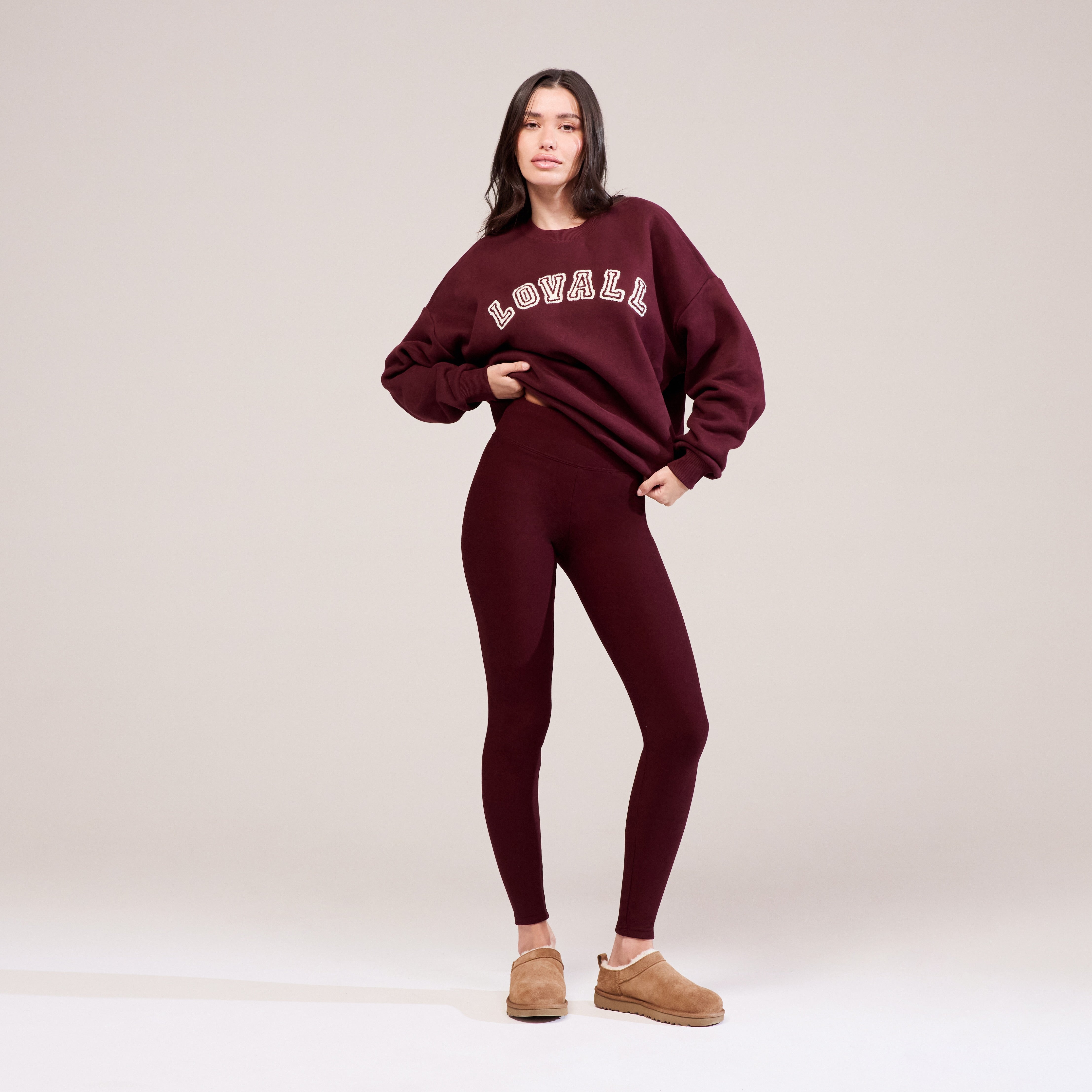 Winter Everyday High Waisted Leggings - Burgundy