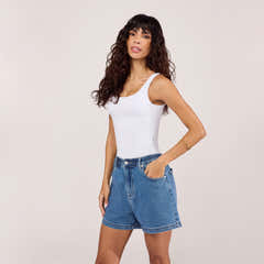 Stretch Denim Shorts - Mid Blue