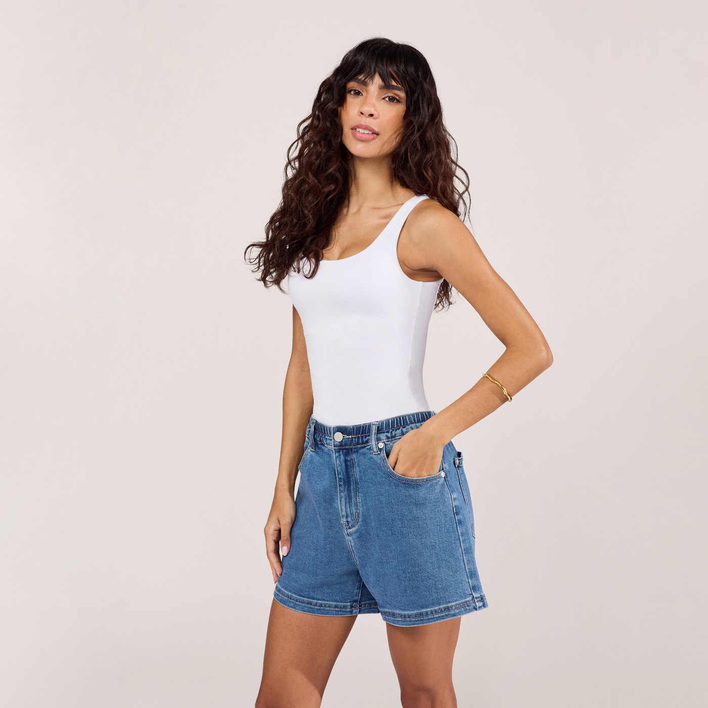 Stretch Denim Shorts - Mid Blue