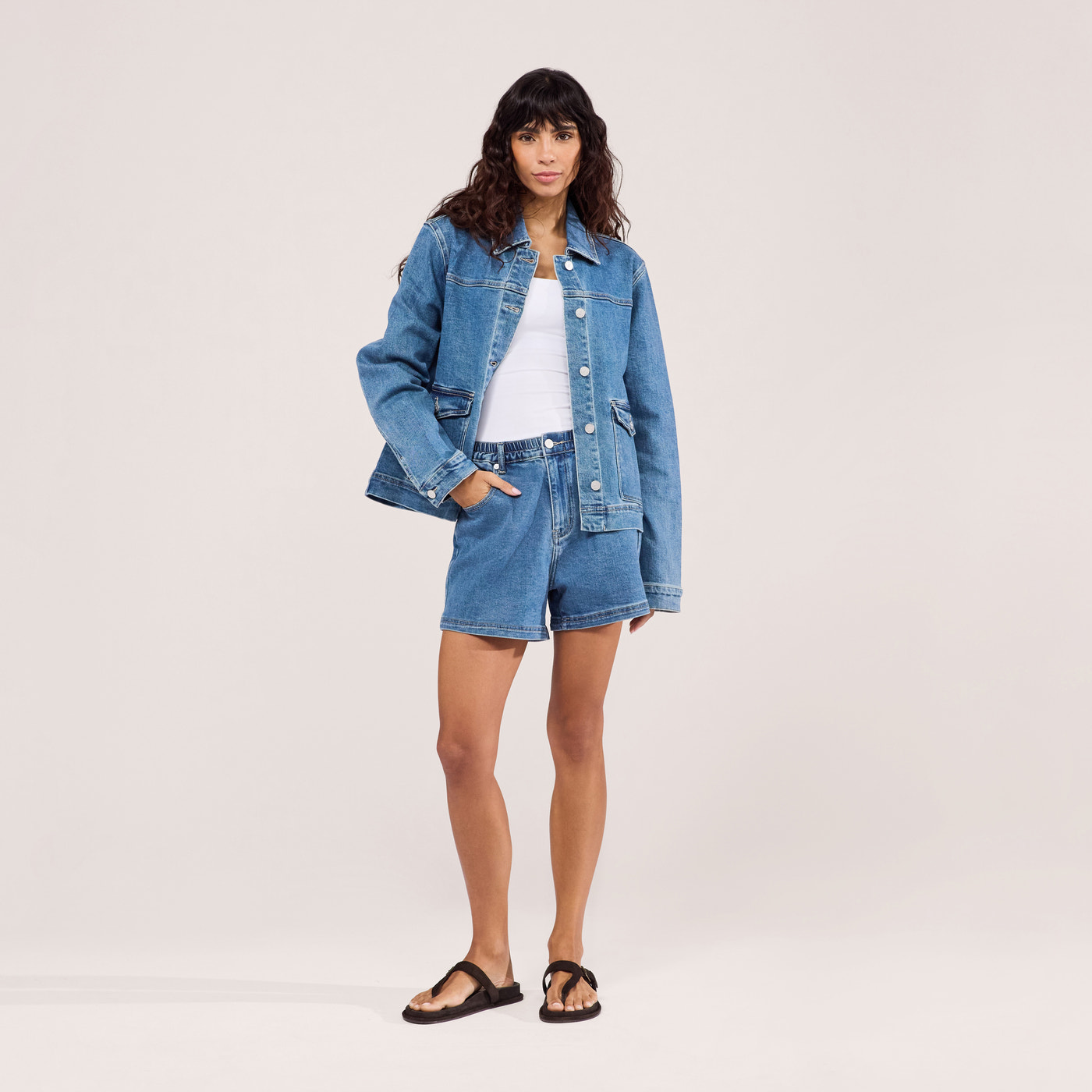 Stretch Denim Jacket - Mid Blue