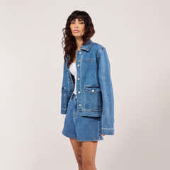 Stretch Denim Jacket - Mid Blue
