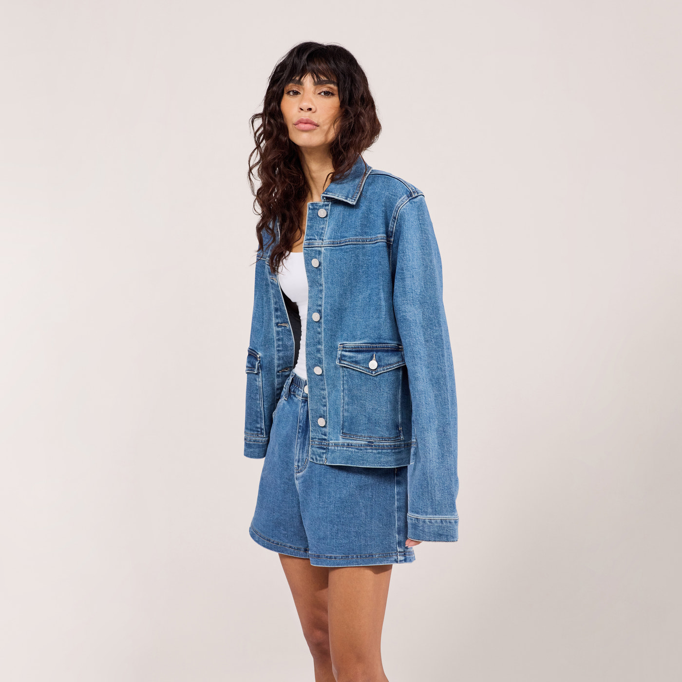 Stretch Denim Jacket - Mid Blue